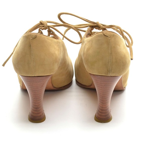 Annie Lago Tan Suede Almond Toe Lace Up Pumps 8 B - Picture 5 of 8